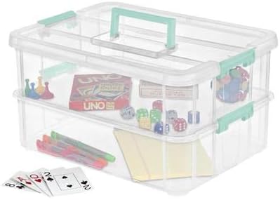 Sterilite 1427CLR Stack & Carry - 2 Layer Box, Clear Lid & Blue Handle, See-through layers