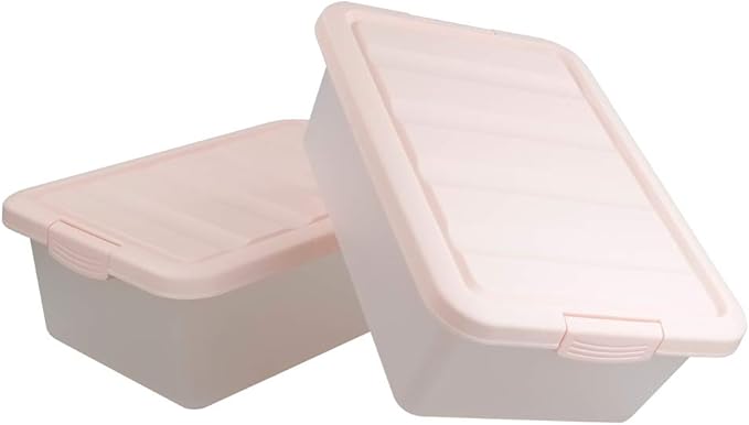 14 Quart Plastic Storage Boxes with Pink Lids, 2 Packs