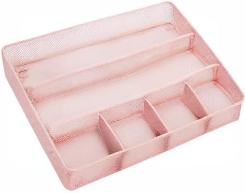 Annova Desk Top Organizer Tray for Office Organization - Metal Mesh - Storage Tray with Dividers for Pens, Desktop Accessories, Bathroom, Kitchen, Makeup and Office Supplies (Large, Light Pink)
