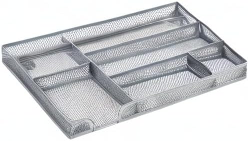 Annova Desk Drawer Organizer Tray for Office Organization - Metal Mesh - Storage Tray with Dividers for Pens, Desktop Accessories, Bathroom, Kitchen, Makeup and Office Supplies (Small, Silver)