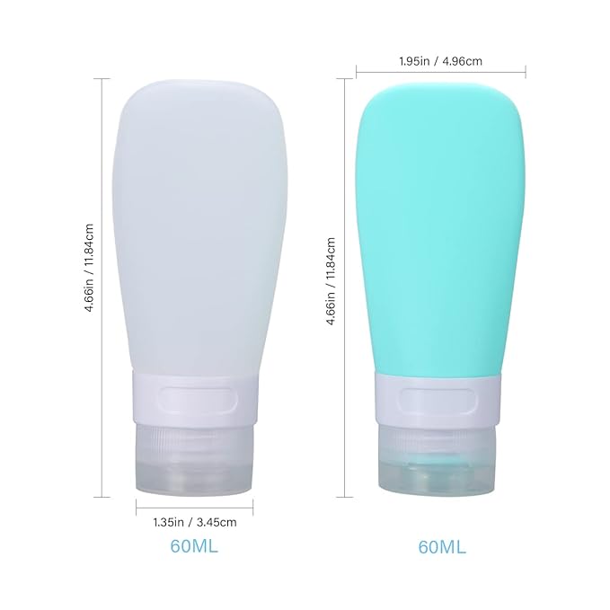 2 Pcs Silicone Travel Bottles,2oz Leak Proof Refillable Squeeze Containers with Transparent Carry Bag,Small Empty Travel Size Bottles for Shampoo,Conditioner,Lotion,Toiletries