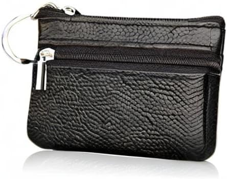 Hibate Black Small Mini Size Leather Coin Purse Change Pouch for Women Men Kids with Zip Key Ring