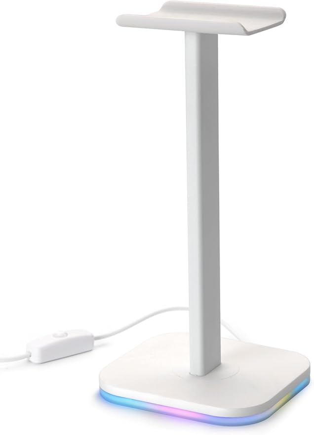 RGB Headphone Stand for Gaming โ Modern Aluminum Headset Holder for Desk - Sleek Display for Over-Ear Headphones (Accessory )โ Gift for Boys- White