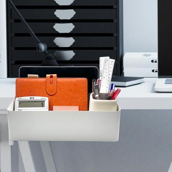 Desk Side Storage Hold Up To 11lbls Hanging Side Of Desk Organizer Clamp On Table Edge To Store Office Accessories, Gaming Devices, Cups For Office, Living Room, Dinning Room (Black)