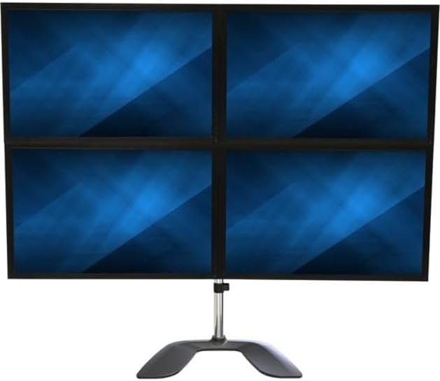 StarTech.com Desktop Quad Monitor Stand - Ergonomic VESA 4 Monitor Arm (2x2) up to 32" (17.6lb/8kg) - Free Standing Articulating Universal Pole Mount - Height Adjustable/Tilt/Swivel/Rotate (ARMQUADSS)