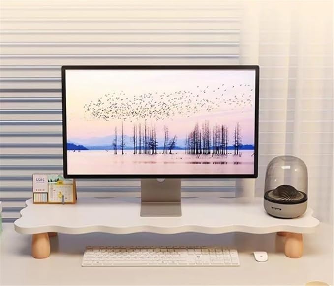 Monitor Stand Riser, Cloud-Shaped Sturdy Wood Computer Monitor Riser, Laptop Monitor Stand, Multi-Purpose Desktop Organizer Riser for Computer, Laptop, Printer, TV (White)