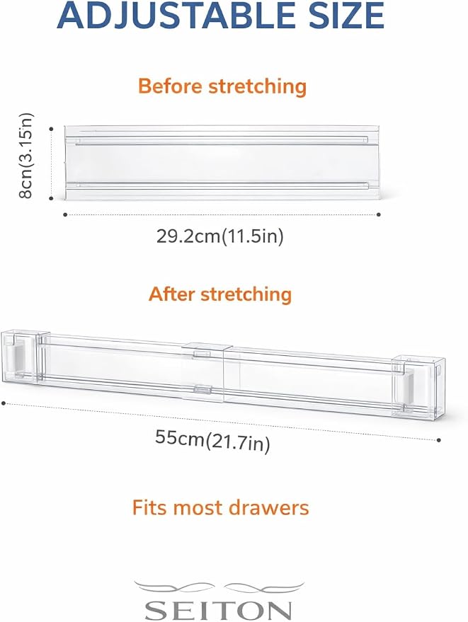 SEITON Adjustable Drawer Dividers (4 Pack) Expandable Drawer Organizer with Anti-Slip Pads 11.5"-21.7"