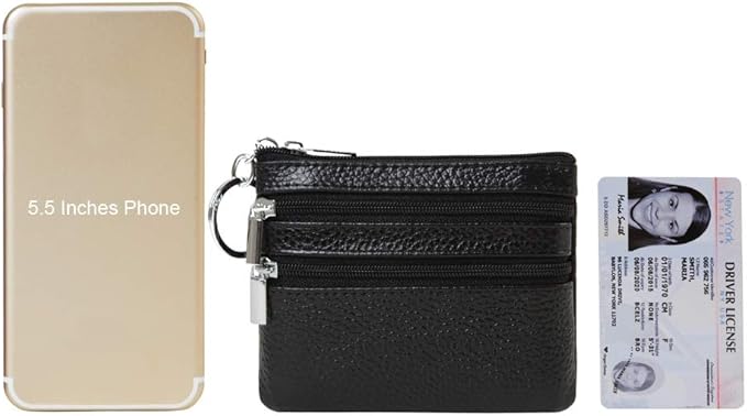 Women's Genuine Leather Coin Purse Mini Pouch Change Wallet with Keychain