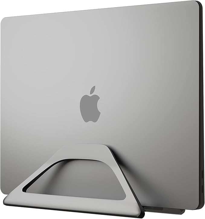 Elestoria Aluminum Vertical Laptop Stand with Gravity Auto-Lock ??Adjustable Laptop Holder Vertical fits MacBook Pro/Air, Chromebook & Gaming Laptops up to 17.3" ??Space-Saving Desktop Dock - Grey
