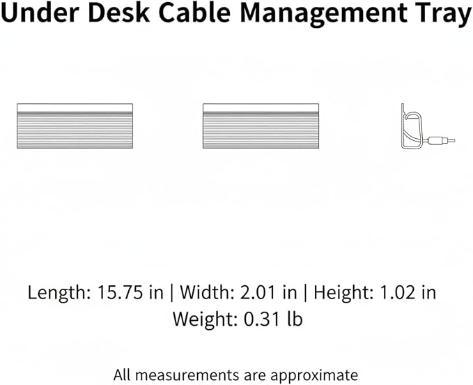 Under Desk Cable Management Tray, 15.7 Inch PP Plastic Cord Organizer for Power Strips and Wires, Mountable Raceway for Home Office and Gaming Setup