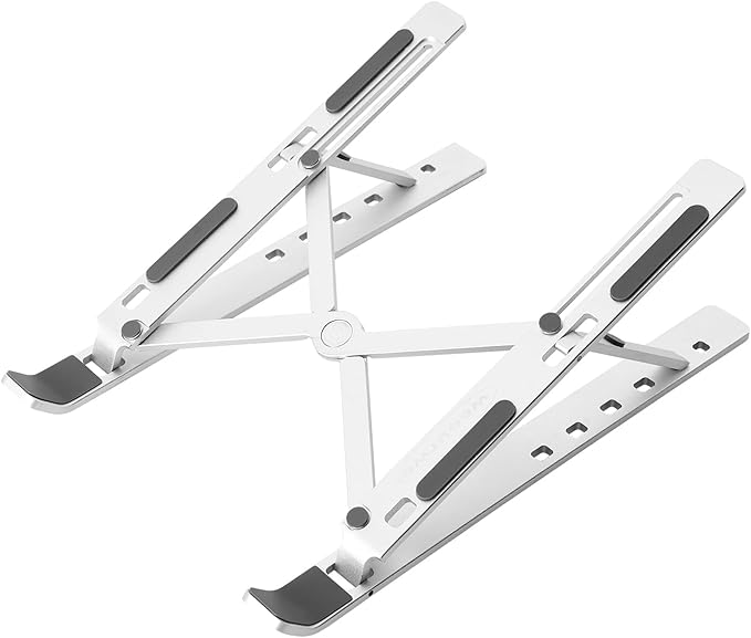Ergonomic and Foldable Laptop Stand for Desk, Adjustable Riser, Fits All Laptops and Notebooks up to 17,Ultra-Thin,Ventilated Cooling,ABS+Silicone,Silver.