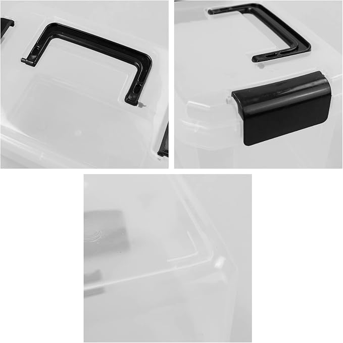 Jekiyo 2.5 Quart Plastic Latching Box, Clear Bin with Black Handle, 4 Packs