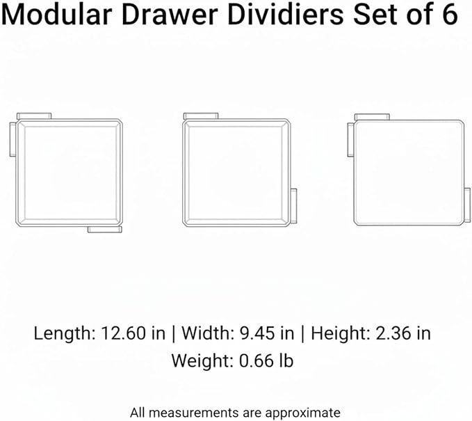 Modular Drawer Dividers Set of 6, Adjustable PP Plastic Organizers for Desk, Kitchen, and Dresser Drawers, 12.6 x 9.4 x 2.4 Inches (Set of 6)