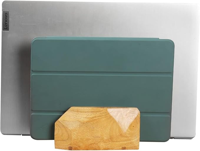 Vertical Laptop Stand for Desk, Laptop Holder to Dock MacBook, MacBook Pro and Other Laptops, Versatile Vertical Laptop Docking Solutions - Mango Wood