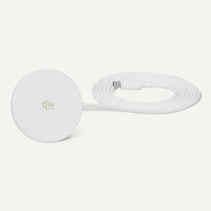 Amazon Basics 25W Qi2.2 Certified Wireless Charging Pad, MagSafe Compatible for iPhone 17/16/15/14/13/12, Magnetic Compatible for Android, Google Smartphones, White (Adapter Not Included)