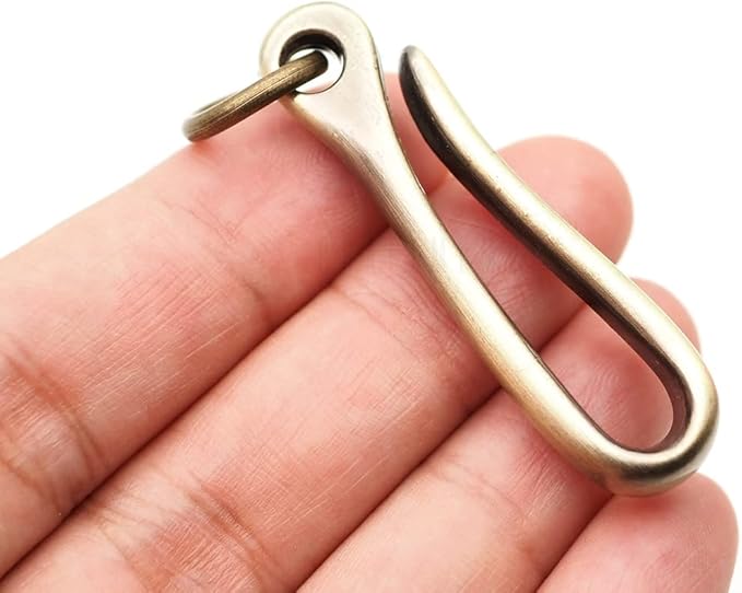 CRAFTMEMORE Japanese Fish Hook Keychain Wallet Holder Belt Clip Leathercraft Accessories 2" Long Pack of 2 (Brushed Brass)
