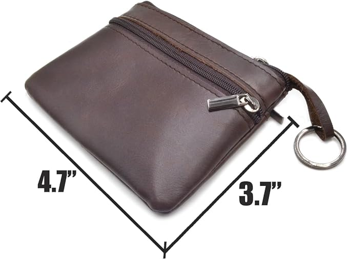 Freezx Women Genuine Leather Coin Pouch Zip Mini Purse Wallet Key Chain 3 Zipper