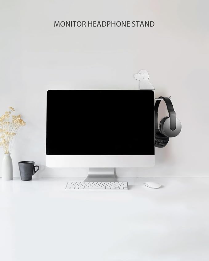 Monitor Stand, Puppy Tail Hook for Headphone, Saves Desk Space and Protects Headphones, Organizer Decorative Hanger for Hanging Keys Cables and More (Silvery)
