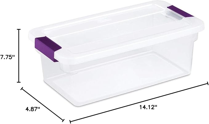 Sterilite 17511712 6 Quart Clearview Latch Storage Container with Plum Handles