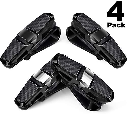 Boao 4 Pcs Sunglasses Holders for Car Sun Visor, Glasses Ticket Card Clip Mount Hanger, Double-Ends Clip 180 Degree Rotational Car Visor Accessories(Black, Silver)
