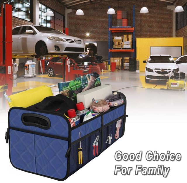Deosk Collapsible Car Organizer with 6 Pockets, 50L Multi-Compartment Trunk Organizer, Accessories for Women/Men - Blue