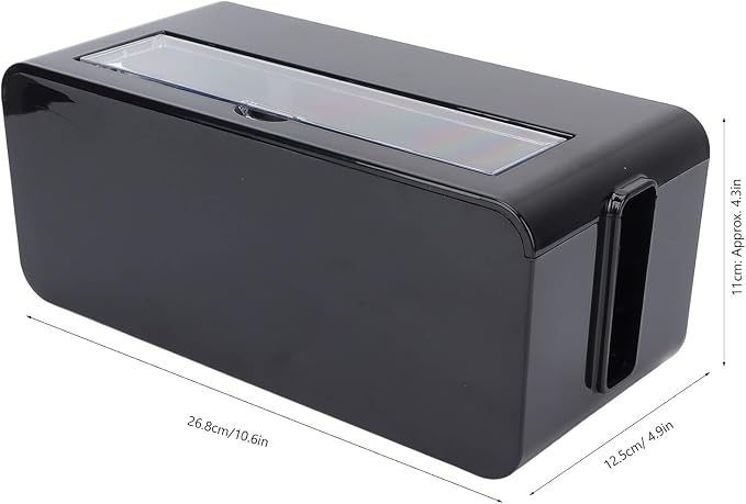 Power Socket Storage Box Safe Multipurpose Wire Organizer Plastic Box for Home Office Medium Size 26.8x12.5x11cm (Black)