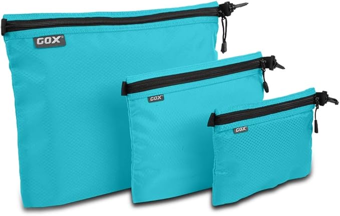 GOX 3 Pack Travel Toiletry Bag for Men Carry On Packing Organizer Zipper Pouch Portable Cosmetic Pouch Accessory Document Electronics (Blue)