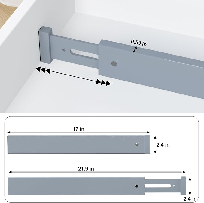 Bamboo Kitchen Drawer Divider 4 Pack,17-22" Adjustable Utensil Drawer Organizer for Dresser Bathroom Bedroom,Grey