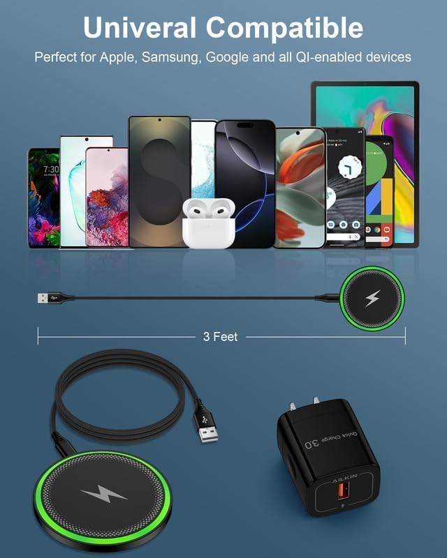 Wireless Charger Samsung S26, 15W Android Wire Less Charging Pad for Galaxy S25 Ultra S25+ S24, Fast Charging Station with Block for Google Pixel 10 Pro XL/9a Android iPhone 17 16 Cargador inalĂĄmbrico