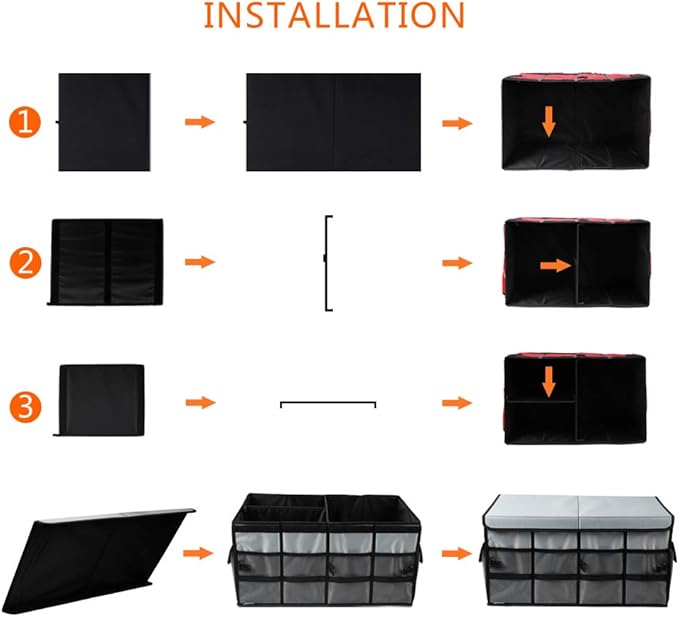 Car Trunk Organizer Collapsible Portable Multi Compartments Organizer with Non Slip Straps for SUV Truck Auto Vehicle Car Auto Minivan (Large covered, Space gray)
