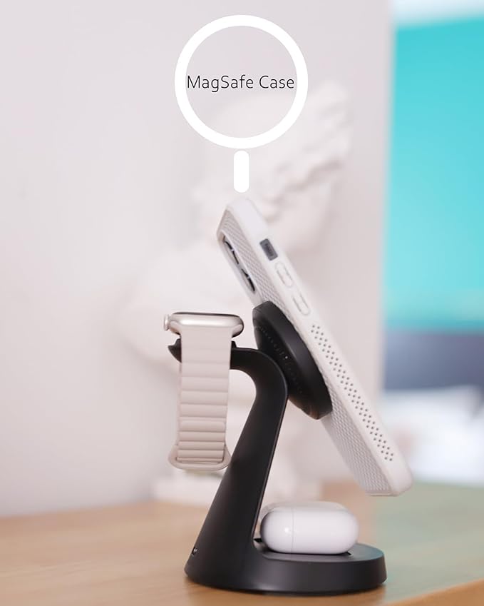 Wireless Charger Compatible with Mag-Safe,3 in 1 Charging Station for iPhone17/16/15/14/13/12 Series, Apple Watch,AirPods,15W Fast Charging (USB-C Adapter Included)