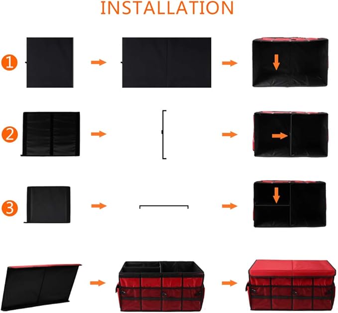 Car Trunk Organizer Collapsible Portable Multi Compartments Organizer with Non Slip Straps for SUV Truck Auto Vehicle Car Auto Minivan(Large covered, Red)