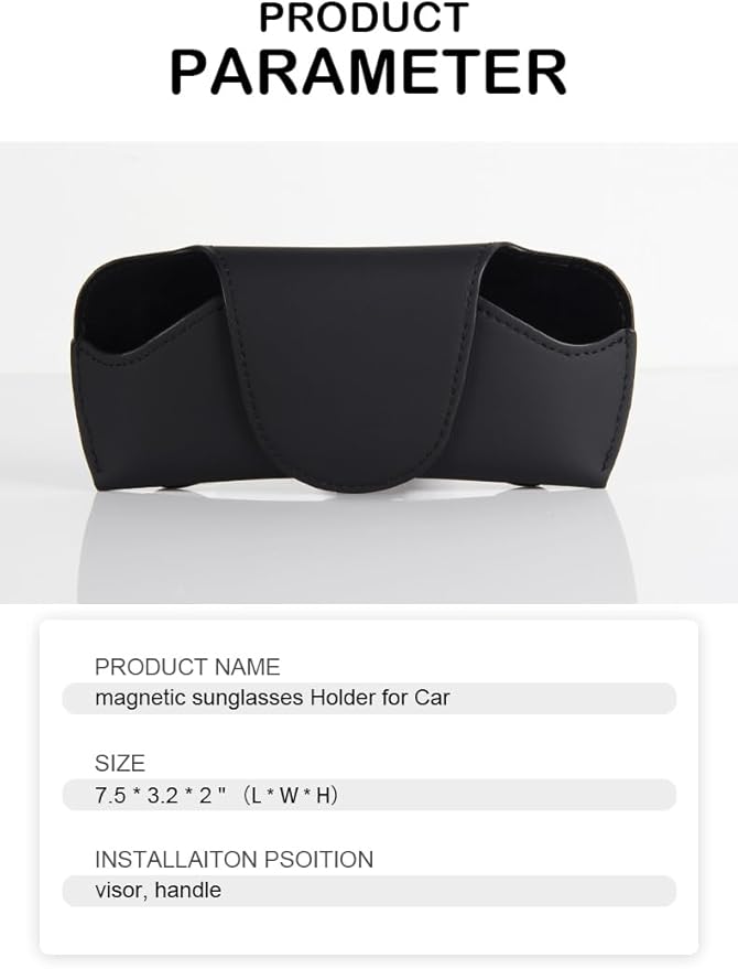 Magnetic Sunglass Holder for Car Visor Clip, Visor Accessories Eyeglasses Holder, Leather Glasses Storage Case