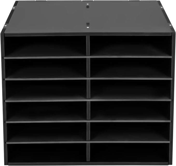 Literature Organizer Sorter for Desk, 12 Slots Adjustable File Sorter Mail Organizer, Paper Sorter Organizer, Open Design Paper Storage Mailbox for Office School Classroom, Black