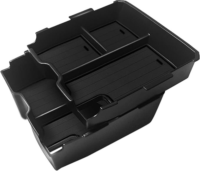 Muslogy Center Console Organizer Compatible with Ford Ranger 2024 2025 2026 & Raptor Accessories Two-Layer Storage Box Insert Tray Secondary Storage Divider Armrest Tray ABS Material Glove Box (Black)