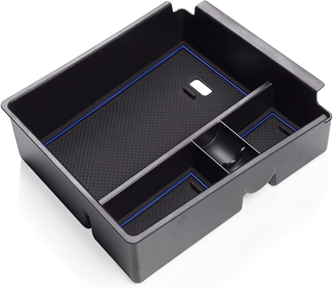 CDEFG Center Console Organizer Tray for 2022 2023 2024 Santa Cruz/ 2024 Tucson Limited Hybrid Armrest Storage Box Secondary Insert Tray Container 2024 Santa Cruz Tucson Limited Accessories (Blue Mat)