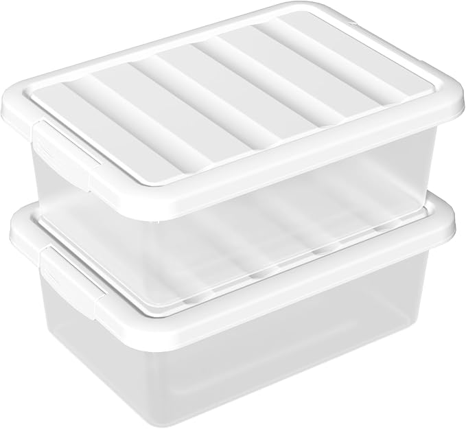 14 Quart Plastic Clear Storage Bin, Stackable Latching Box with Lid, 2 Packs