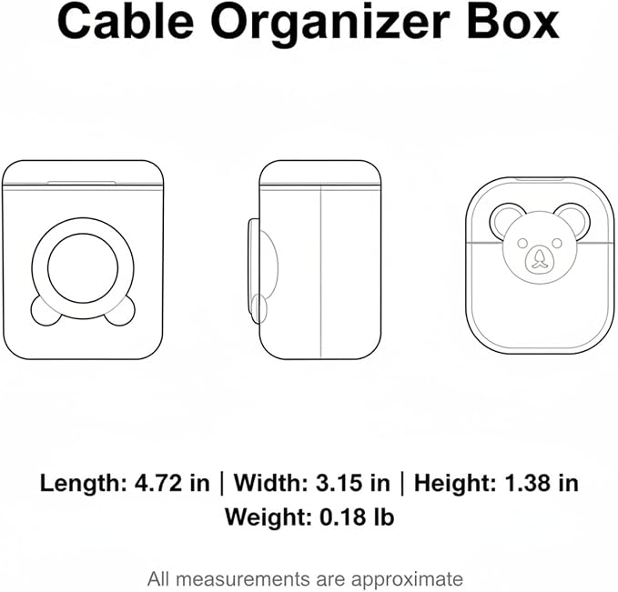 Desktop Cable Organizer Box, Compact Cord Management for Cables & Chargers, PP Plastic Case
