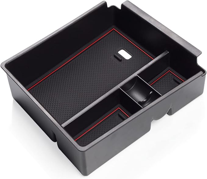 CDEFG Center Console Organizer Tray for 2022 2023 2024 Santa Cruz Pickup Truck Armrest Storage Box Secondary Insert Tray Container ABS Material 2022 2023 2024 Santa Cruz Interior Accessories (Red Mat)