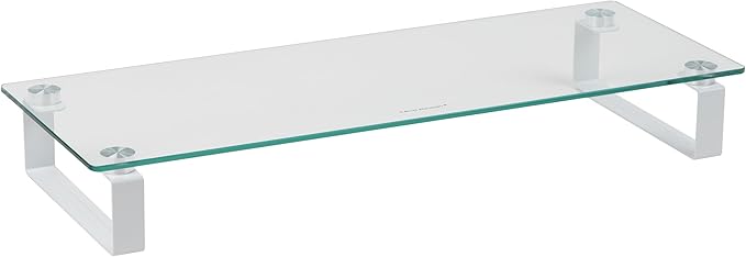 Mind Reader Monitor Stand, Contemporary, Desktop Organizer, Laptop Riser, Office, Glass, 22"L x 8.25"W x 3"H, Clear