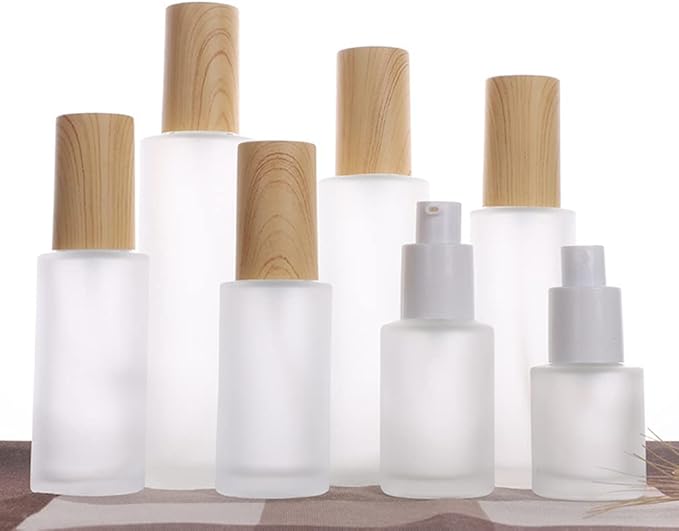 3Pcs 30ml 1oz Matte Glass Pump Bottles - Travel & Toiletries Containers with Plastic Lid for Shampoo, Cream, Liquid, Essential Oils
