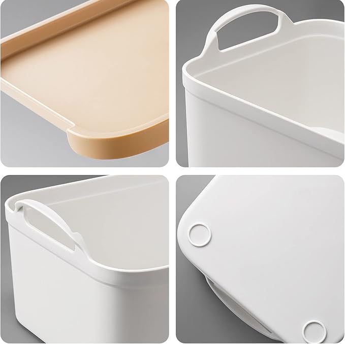 ANMINY 8PCS Plastic Storage Bins Containers with Lids, Large Storage Organization Bins Boxes, Lidded Plastic Storage Baskets for Closet Shelves Desktop, Wheat Lids, 1XL + 1L + 2M + 4S