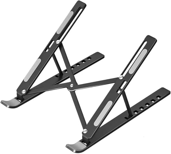 Adjustable Laptop Stand for Desk ??Aluminum Foldable Riser for 10??7.3" Laptops, Tablets & Phones ??Portable Ergonomic Cooling Stand for Remote Work, Home Office, Travel (Black)