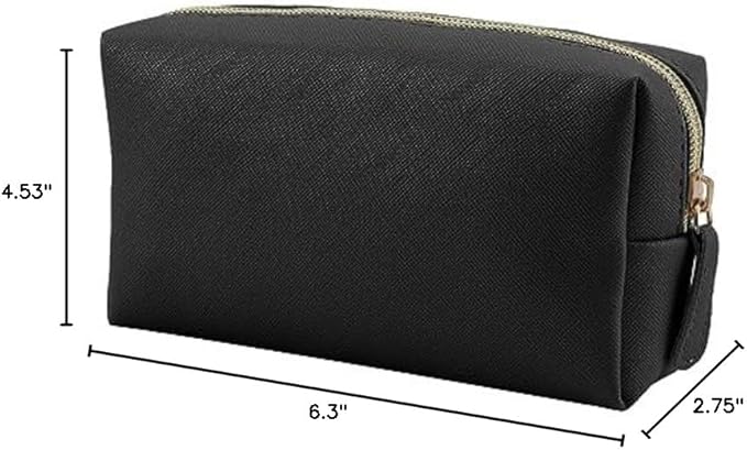 Leather Makeup Bag for Purse Travel, Portable Small Cosmetic Organizer for Women and Girls, Make up Bag with Zipper