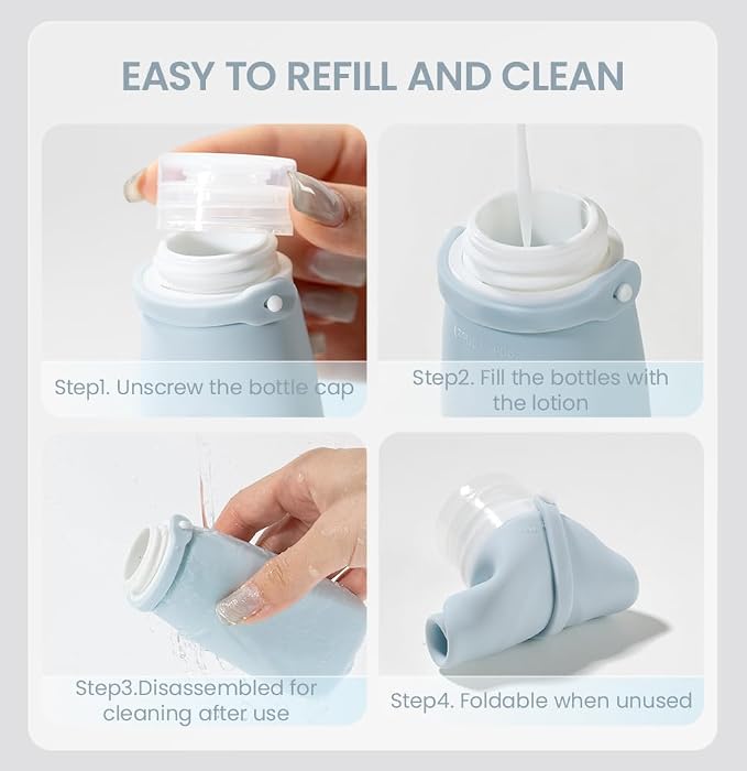 Travel Bottles for Toiletries, TSA Approved 2oz Container, High-Effeiciency Leak-Proof Ultrasonic Technology, Silicone Refillable Squeezable Travel Accessories for Shampoo Conditioner Lotion (3 Pcs)