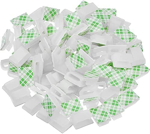 Hicarer 100 Pcs Adhesive Cable Clips Wire Clips Management Wire Cable Holder Clamps Tie Cord Holder for Car Outdoor Wall String Lights Desk Home Office(Small, White)