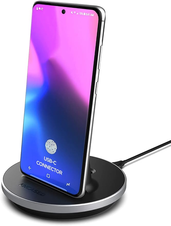 Encased Desktop Charging Stand for USB-C Phone and Tablets, Adjustable Case-Friendly Dock Station Charger, Super Fast Charge Compatible (Wired Type-C)