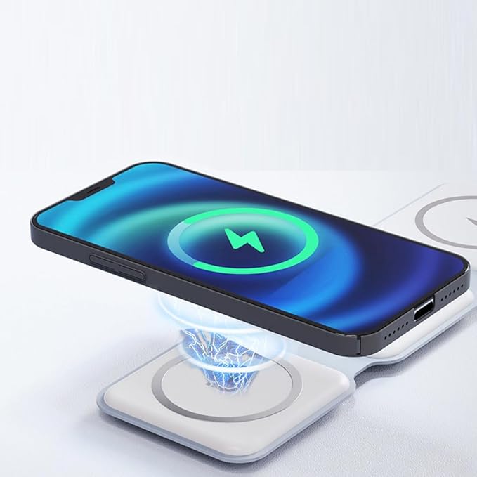 IHAO 3in1 Megnetic Attraction Wireless Charging Station Foldable Fast Charger for iPhone 15/14/13, iWatch & AirPods 15W Charging Stand with Strong Magnet Fold to Stand Multi-Device Safe Charging-White