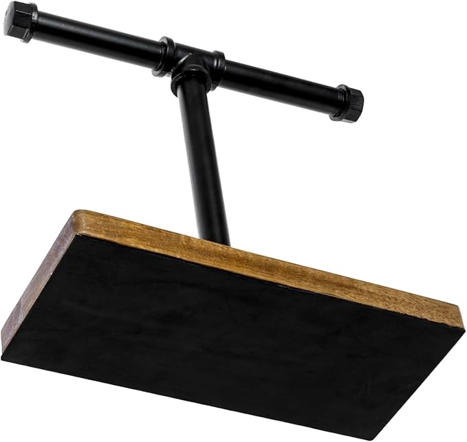 MyGift Premium Acacia Solid Wood and Industrial Black Metal Pipe T-Bar Over Ear Headphones Holder, Tabletop Dual Headphone Display Stand with Accessories Tray