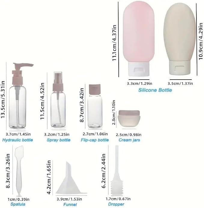 Refillable Travel Bottles Set for Toiletries, Leak Resistant Silicone & Plastic Empty Containers for Shampoo Lotion Conditioner, Carry On Size with Clear Zip Pouch